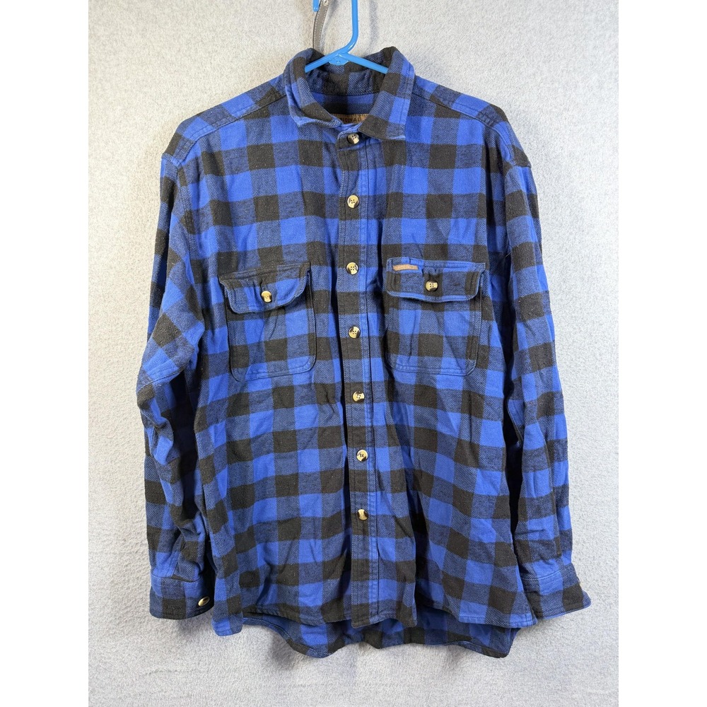 Cold Storage Shirt Mens Large Blue Plaid Flannel Button Up Outdoor Workwear